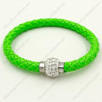 12pcs Weave leather bracelet, Magnetic Clasps, green, wide 7mm, length about 7inch