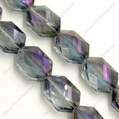 10Pcs 17x25mm Faceted Polygon Hexagon Glass Crystal, purple light, hole:1.5mm