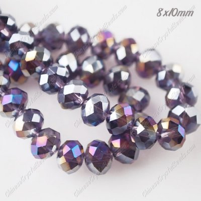 70Pcs 8x10mm Chinese Crystal Rondelle Beads Strand, Violet AB