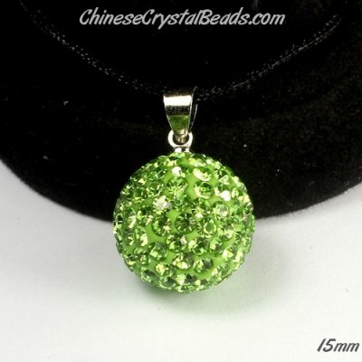 Pave Disco pendant 925 silver, 14mm , lime green