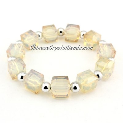 10mm cube crystal beads bracelet, 6mm CCB, opal yellow light