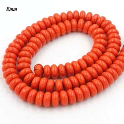 100Pcs 8x4mm Smooth Roundel Shape Glass Beads, rondelle glass beads strand, hole 1mm, orange