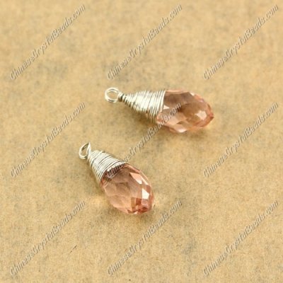 Wire Working Briolette Crystal Beads Pendant, 6x12mm, rosaline, 1 pcs