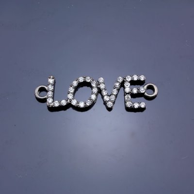Pave love heand pendant, gunmetal plated, 11x38mm, clear rhinestone, Sold individually.