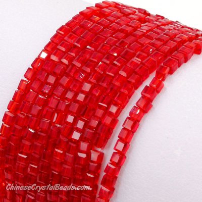 2x2mm cube crytsal beads, red 4, 180pcs