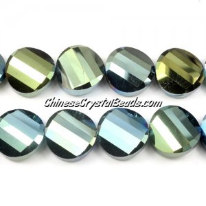 Chinese Crystal Twist Bead, 18mm, green light, 10 beads