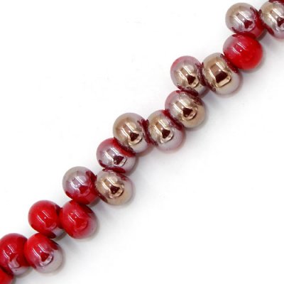 100Pcs 6mm rondelle earring shaped glass beads, hole: 2mm, opaque red and brown light