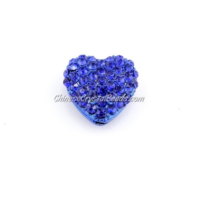 pave heart cube beads, 18mm, sapphire, 1 piece