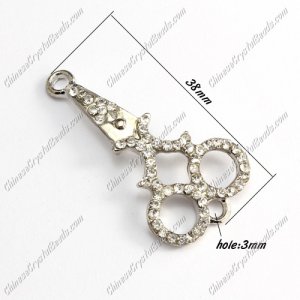 Charms Pave Rhinestone silver plated shears, Bracelet Links Connectors Finding, 38mm, 1 pcs