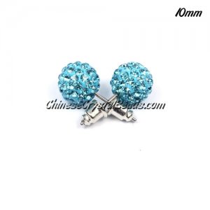 Pave clay disco Earrings, aqua, 10mm, sold 1 pair