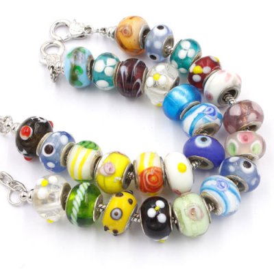 10pcs Random Mixed Multicolor Lampwork Beads Big Hole Fit European Charms Bracelet 14x9mm