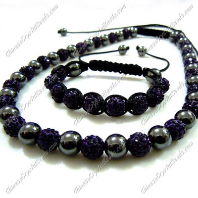 Pave set, violet, 10mm clay pave beads, Necklace, bracelet