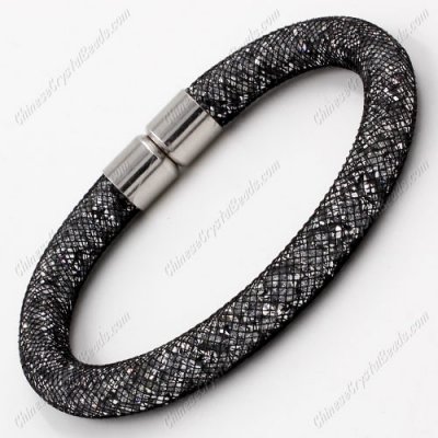 Stardust Mesh Bracelet, width:8mm, black mesh and clear Rhinestone