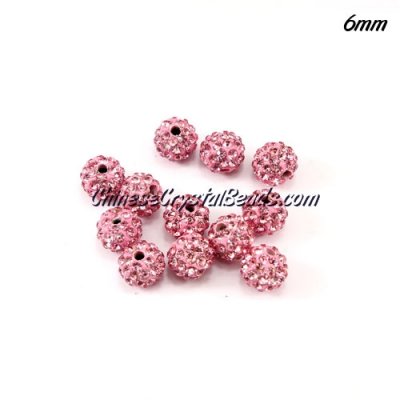 10Pcs 6mm pave clay disco beads, hole: 1mm, pink