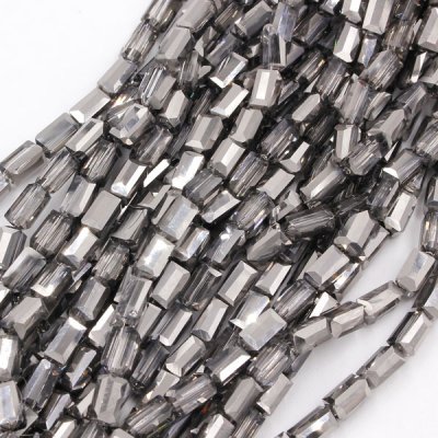 cuboid crystal beads, 4x4x8mm, dark half silver, 70pcs per strand