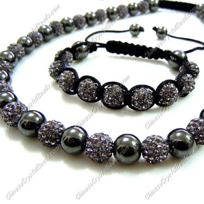 Pave set, gray color, 10mm clay pave beads, Necklace, bracelet