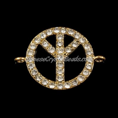 Peace Sign, pave Diamond pendant,25mm, hole 2mm, gold plated, clear diamond