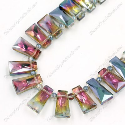 16pcs Faceted Trapezium Crystal Beads, green and purpule light, hole: 1.5mm 30x16x10mm
