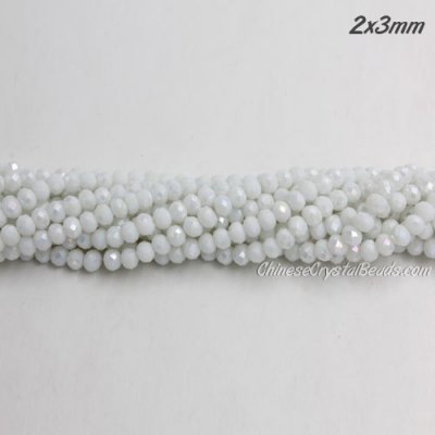 130Pcs 2x3mm Chinese Crystal Rondelle Beads, White Linen AB