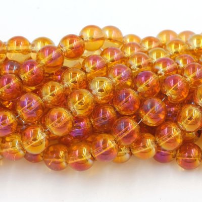 40Pcs 10mm Plating Round Glass Beads, hole 1.5mm, orange light