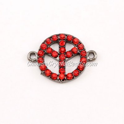 Peace Sign, pave Diamond pendant,18mm, hole 1.5mm, gunmetal plated, red tree