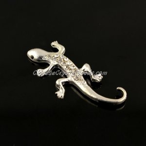 pave crystal gecko charms, 53mm, silver plated, 1 piece