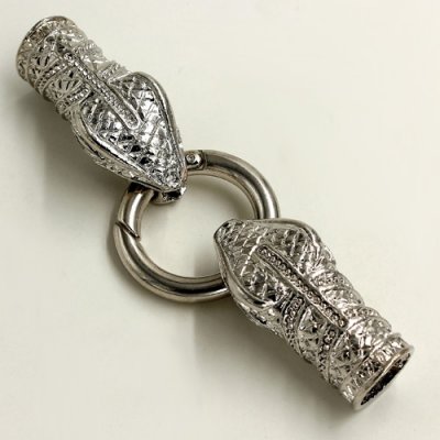Clasp, Snake End Cap, antiqued bronze finished inchpewterinch #zinc-based alloy,78x24mm Hole 9x9mm, Sold individually.
