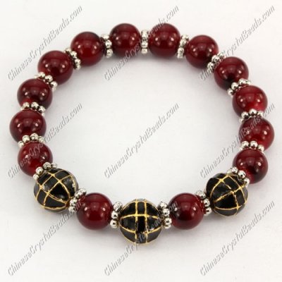 grass beads Stretch bracelet A006, 8mm red glass beads