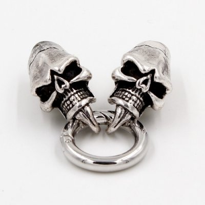 Clasp, Skull End Cap, antiqued silver plated, 77x24mm, Hole:6.5mm, 1 set