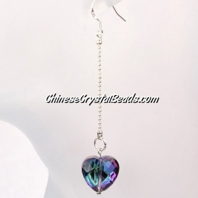 crystal earring, 14mm heart, sold 1pair