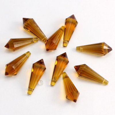 Chinese Crystal Icicle Drop Beads, 8x20mm, 1-hole, Amber, sold per pkg of 10 pcs