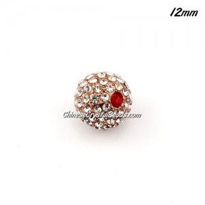 alloy pave disco beads, clear crystal stone, rose gold plated, 12mm, 2mm hole, sold 9pcs