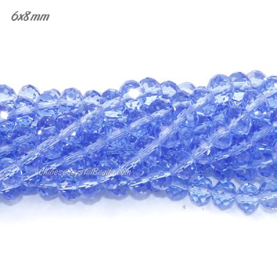 6x8mm Chinese Crystal Bead Strand, Light Sapphire, about 70 beads