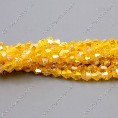 Crystal 6mm Long Bicone Bead Strand, Wheat AB, about 50 beads