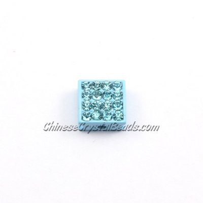 Pave square beads, 10mm,aqua, sold per 12 pieces bag