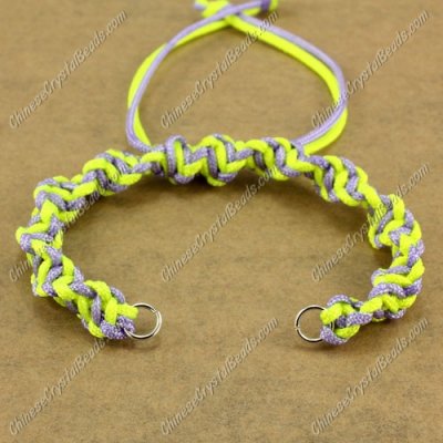 Pave Twist chain, nylon cord, neon yellow and lt-violet, wide : 7mm, length:14cm