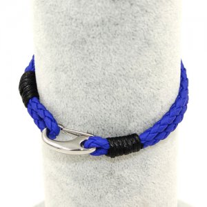 Stainless steel Men's Braided Leather Bracelets Clasp, blue color