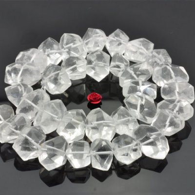 Clear rock crystal quartz 15.5 inches A grade natural gemstone faceted nugget chunks beads 11-14 mm widthx 15-19mm length