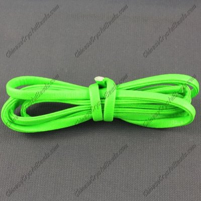 4 folded Nappa flat leather cord, 4mm, green neon color,