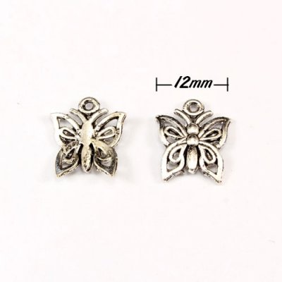 Charm, antiqued silver-finished inchpewterinch #zinc-based alloy, 12mm butterfly. Sold per pkg of 50.