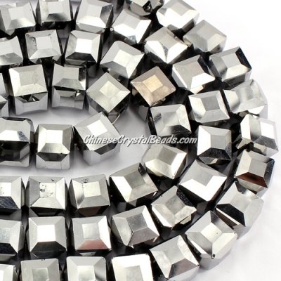 crystal cube beads, 10mm, silver, sold per pkg of 20pcs