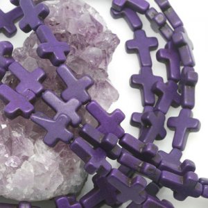 12x16mm Violet Purple Howlite Turquoise Loose Spacer Beads Cross 15.5 inch strand
