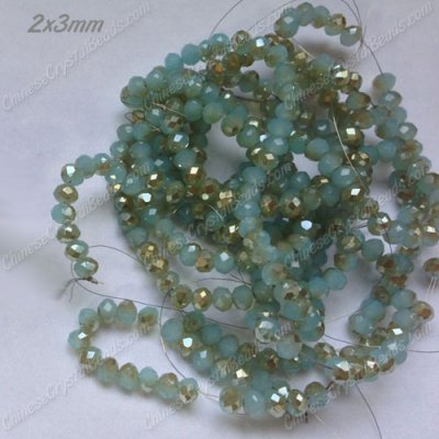 130Pcs 2x3mm Chinese Crystal Rondelle Beads Strand, aqua jade and champange