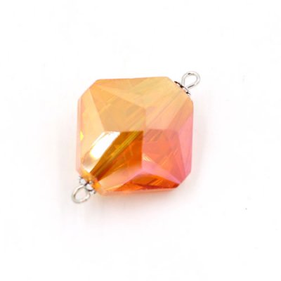 Square shape Faceted Crystal Pendants Necklace Connectors, 22x31mm, orange light, 1 pc