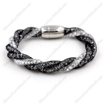 Mesh bracelet, 3 stand helix Stardust Mesh Bracelet, black and white, Approx. Wide:10mm