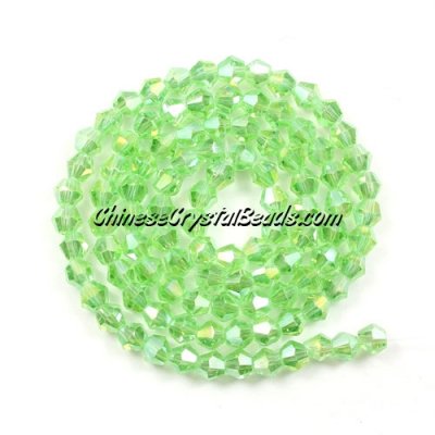 Chinese Crystal 4mm Bicone Bead Strand, lime green AB, about 100 beads