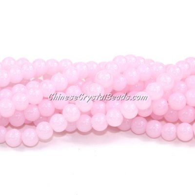 Chinese 6mm Round Glass Beads light pink jade, hole 1mm, about 54pcs per strand
