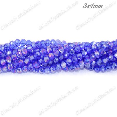 130Pcs Chinese Crystal Rondelle Beads, Med Sapphire AB