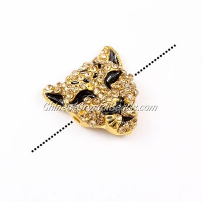 Pave accessories, leopard head, 22x22mm, hole 2mm, gold-plated, champagne, Sold 1pcs
