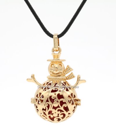 Snowman Mexican Bolas Harmony Ball Pendant Angel Baby Caller Chime Bell, KC gold plated brass, 1pc